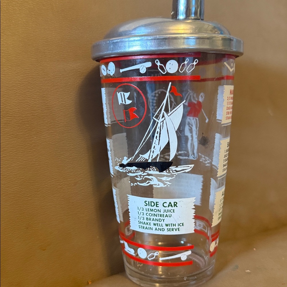 Vintage Hazel-Atlas Cocktail Mixer Sports Golf Boating Barware Recipes Glass Red - Picture 3 of 5
